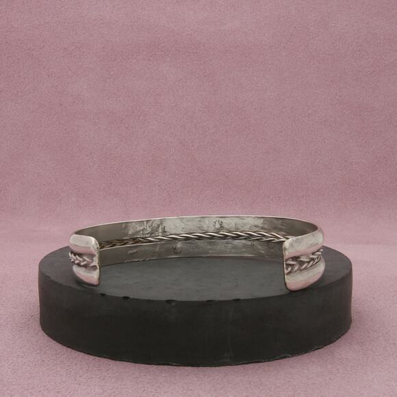 navajo sterling silver vintage stamped braided cuff bracelet size 7in - Picture 3 of 3